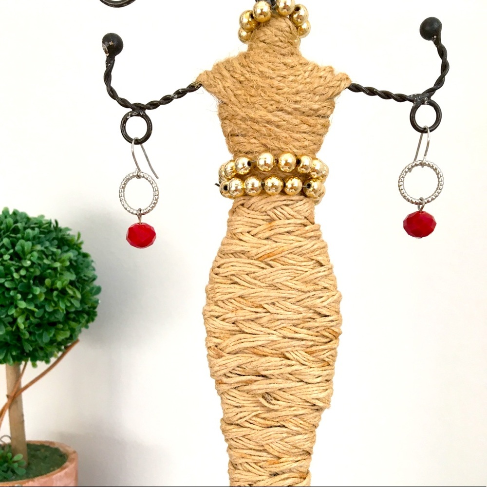 NEW Red Gem Stone Drop Earrings